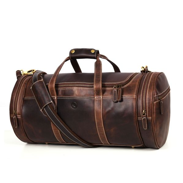 Cordoba Leather Barrel Bag - Brun