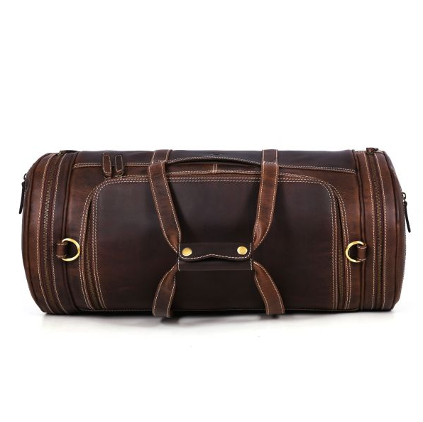 Cordoba Leather Barrel Bag - Brun