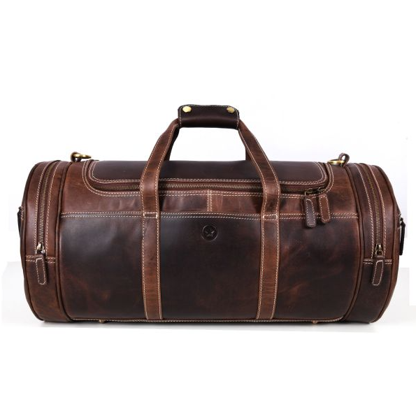 Cordoba Leather Barrel Bag - Brun